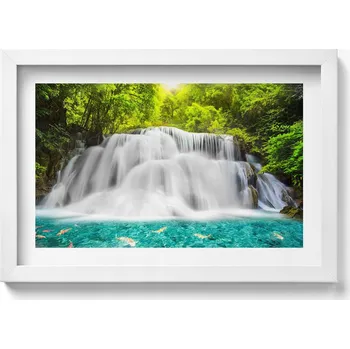 Obraz Obraz s grafikou v bílém rámu Vodopád Huai Mae Khamin v Thajsku 30x20 cm