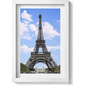 Obraz Ozdobný nástěnný obraz v bílém rámu Eiffelova věž v Paříži Francie 20x30 cm