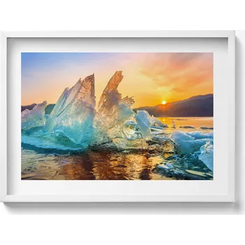 Obraz Závěsný obraz rámeček bílé barvy Kousek ledu při východu slunce 70x50 cm