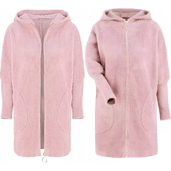 Dámské oblečení Soprato dámský kabát růžový oversize s kapucí 05 kabát alpaka zip podzim zima s kapucí univerzální velikost