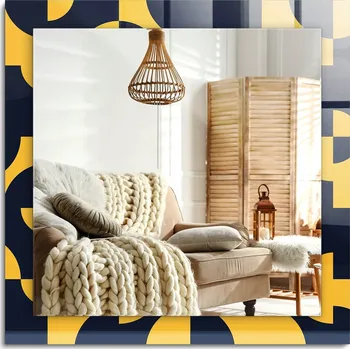 Zrcadlo Stylové nástěnné Zrcadlo čtvercové 60x60 cm s abstraktním geometrickým vzorem