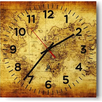 Hodiny Nástěnné hodiny do obýváku 40x40 Mapa světa Bezhlučné hodiny na skle Tiché