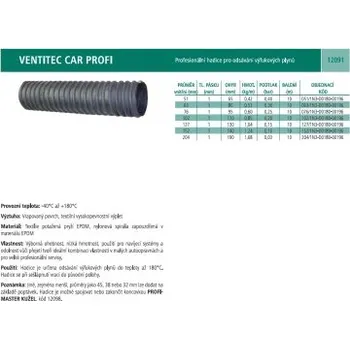 Ventilační potrubí HADICE VENTITEC CAR PROFI - Hadice pro odsávání výfukových plynů, -40/+180°C, průměr 127 mm