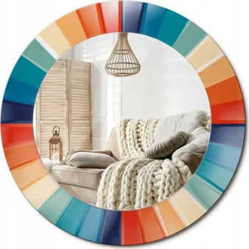 Zrcadlo Dekorativní závěsné Zrcadlo s potiskem průměr 50 cm, Barevné paprsky a dlaždice