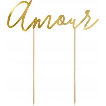 Jedlá dekorace na dort Zápich do dortu PartyDeco Amour 22,5 cm zlatý