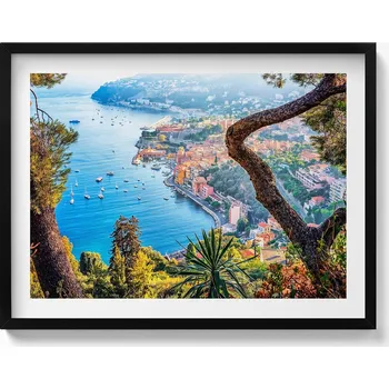 Obraz Obraz v černém rámu nástěnná dekorace Vesnice Villefranche-sur-Mer 80x60 cm