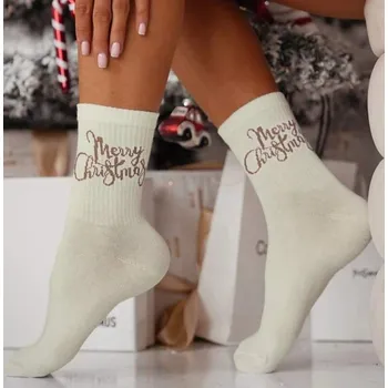 Dámské ponožky DOVOZ EU Dámské ponožky Merry Christmas krémové Velikost: 37/41