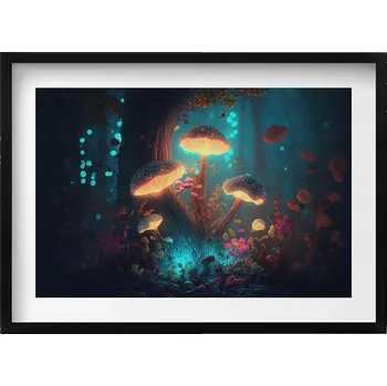 Obraz Dekorativní obraz na zeď do obýváku, kuchyně - Les a kouzelné houby 70x50 cm