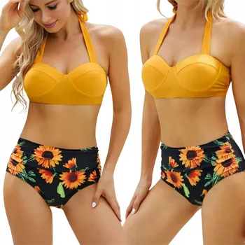 Dámské plavky DVOUDÍLNÉ PLAVKY XXL BIKINI KVĚTINY