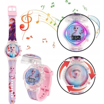 Hodinky Dětské HODINKY OTOČNÉ pro holčičku FROZEN Ledové Království + HUDBA + SVĚTLO