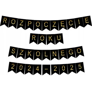 Party dekorace BANNER NÁPIS ZAHÁJENÍ ŠKOLNÍHO ROKU 2024-2025 / barva: ČERNÁ - ZLATÁ