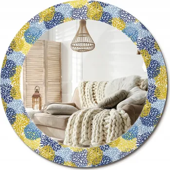 Zrcadlo Zrcadlo nástěnné s ozdobným skleněným rámem fi 60 cm Modré květy