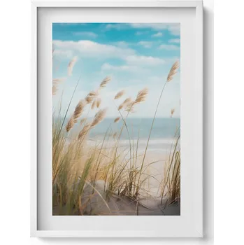 Obraz Nástěnný obraz do obýváku, kuchyně: Krajina trávy, pláže a moře v boho stylu, 50x70 cm