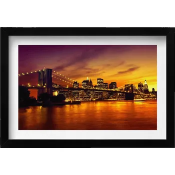 Obraz Nástěnný obraz v černém rámu Večerní pohled na Brooklynský most 30x20 cm