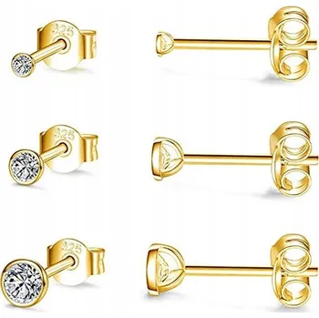 Náušnice Fraise 3 páry zlatých náušnic se zirkony stříbro 925 pozlacené