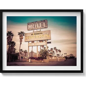 Obraz Dekorativní nástěnný obraz v rámu do obýváku Značka motelu u silnice USA 80x60 cm
