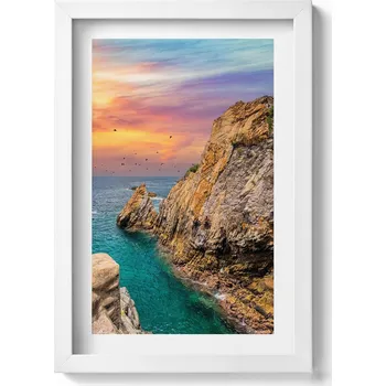 Obraz Nástěnný obraz v bílém rámu - Krajina útesu v La Quebrada, Venezuela, 20x30 cm