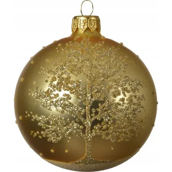 Vánoční dekorace Zlatá skleněná vánoční koule se třpytkami