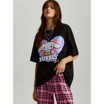 Dámská móda Oversize tričko s potiskem Cinamonroll - S - House - černá - 734EC-99X