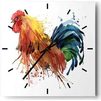 Hodiny Velké nástěnné hodiny na zeď 40x40 Kohout Skleněné hodiny Čtvercové Tiché