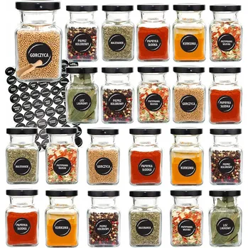 Sklenice Sklenice na koření 150 ml x 23 ks s černým uzávěrem a 90 etiketami