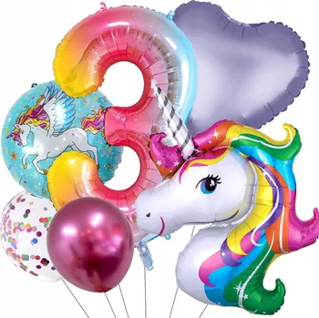 Balónek Jednorożec Sada balónků ČÍSLICE 3 NAROZENINY BALÓN JEDNOROŽEC