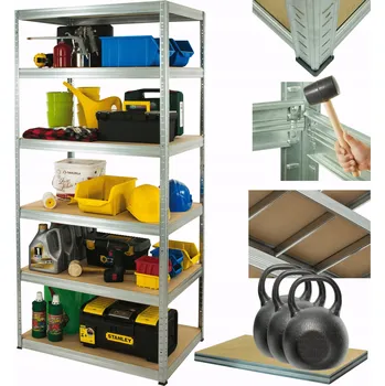 Dílenský regál Kovový regál do skladu pozinkovaný HELIOS 213x90x60 cm 6 polic x 350 kg, ROBUSTNÍ