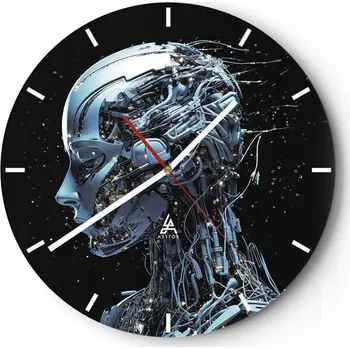 Hodiny Nástěnné hodiny do kuchyně 30x30 AI Robot Skleněné hodiny do obýváku Loft Tiché