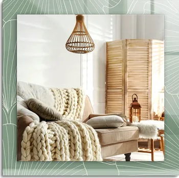 Zrcadlo Čtvercové dekorativní zrcadlo pro vertikální nebo horizontální montáž, motiv listů jinanu, 60x60 cm