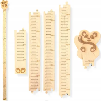 Obraz DŘEVĚNÝ METR NA ZEĎ PRO DĚTI MEDVÍDEK DECOUPAGE PANDA 70-165CM