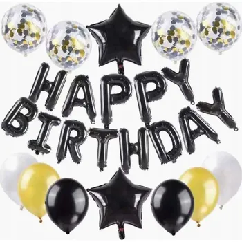 Balónek Sada balónků Všechno nejlepší k narozeninám černo-zlatá