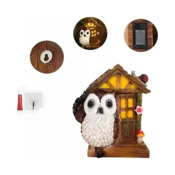 Dekorativní socha sovy se solárním světlem na výzdobu domu