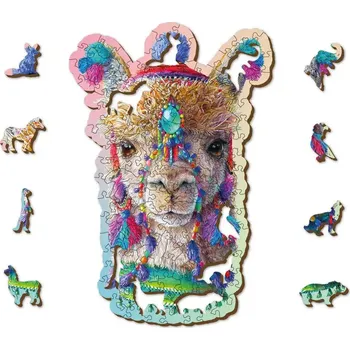 Puzzle Dřevěné Puzzle ve tvaru zvířat pro děti 130 dílků Alpaka Wooden.City