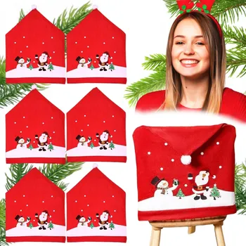 Vánoční dekorace VÁNOČNÍ POTAH NA ŽIDLI ČEPICE SANTA CLAUSE VÁNOČNÍ DEKORACE x6