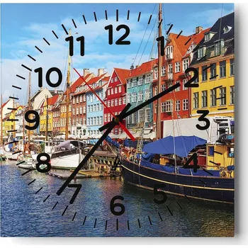 Hodiny Kuchyňské nástěnné hodiny 30x30 Kodaň Skleněné hodiny do obýváku Moderní Tiché