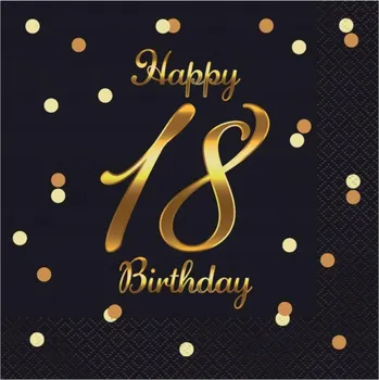 Papírový ubrousek Papírové Ubrousky 18. Narozeniny Černo-zlaté 20 ks