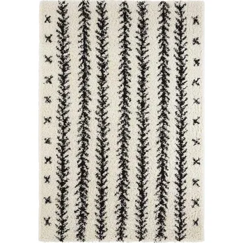 Koberec Krémovo-černý huňatý koberec shaggy do obýváku, boho vzor, 200x290 cm