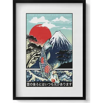 Obraz Elegantní obraz v rámu Japonská ilustrace hory Fuji a ryb Koi 50x70 cm