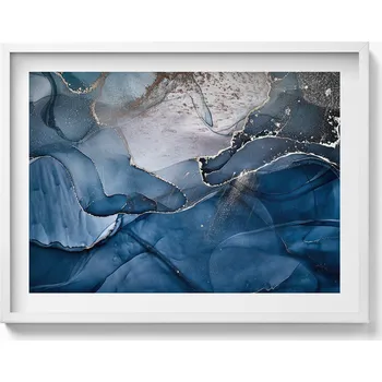 Obraz Nástěnný obraz v bílém rámu do obýváku kuchyně Modrá Abstrakce 80x60 cm