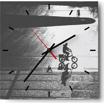 Hodiny Velké nástěnné hodiny na zeď 40x40 Cyklista Skleněné hodiny Tiché