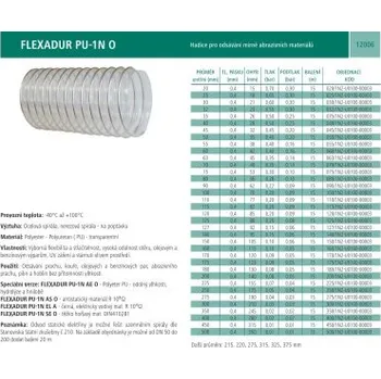 Ventilační potrubí HADICE FLEXADUR PU-1N O - Hadice pro odsávání mírně abrazivních materiálů, -40/+100°C, 710/723 mm