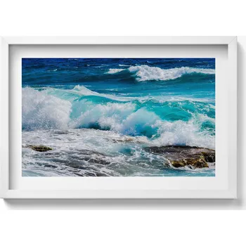 Obraz Dekorativní obraz v bílém rámu do obýváku Mořské modré vlny 60x40 cm