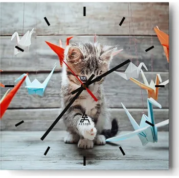 Hodiny Velké nástěnné hodiny 40x40 cm Zvířata Skleněné tiché hodiny