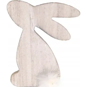 Velikonoční dekorace Dřevěný zajíček s huňatým ocáskem, stojící, 12 cm