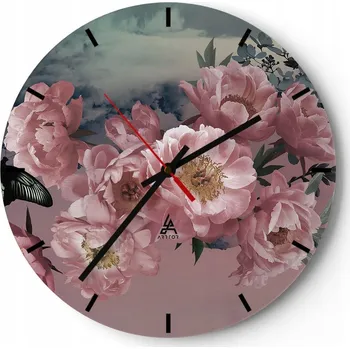 Hodiny Nástěnné hodiny do kuchyně 30x30 Pivoňka Skleněné hodiny do obýváku Loft Tiché