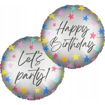 Balónek NAROZENINOVÝ BALÓNEK HAPPY BIRTHDAY STŘÍBRNÝ S HVĚZDIČKAMI