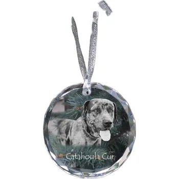Vánoční ozdoba Catahoula Leopard Dog - křišťálová vánoční koule s fotografií, fotografie psa v křišťálu