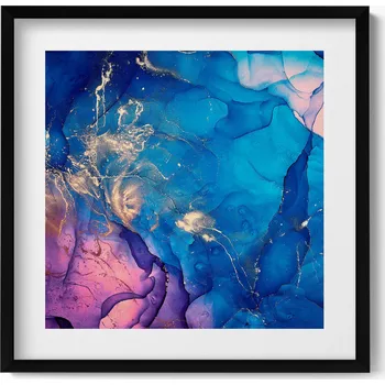 Obraz Závěsný obraz rámeček černé barvy Modrá abstrakce s růžovou 50x50 cm