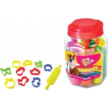 Modelovací hmota Kreativní sada Kiddy Clay: 8 plastelín, 10 formiček + váleček v boxu