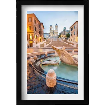 Obraz Nástěnný obraz v černém rámu, dekorace interiéru Fontána ve městě, 20x30 cm